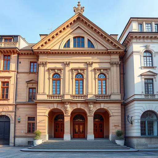 S Hauptgebäude vo dr Schauspielkunscht Akademii Züri, e historischs Bauwerk mit ere moderne Ergänzig.
